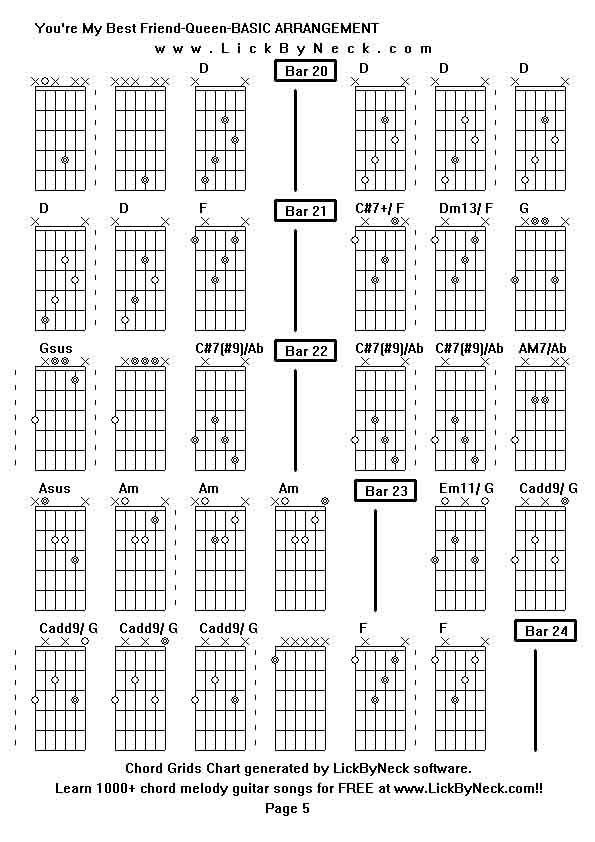 Chord Grids Chart of chord melody fingerstyle guitar song-You're My Best Friend-Queen-BASIC ARRANGEMENT,generated by LickByNeck software.